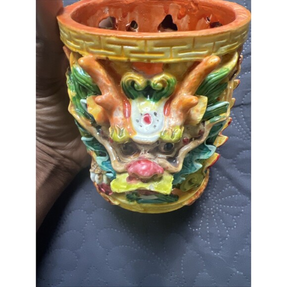 Foo Dog Vastu Dragon Pen Holder Colorful Feng Shui Power Wealth Decorative 4” - Picture 6 of 13